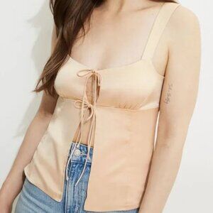Champagne Pop Satin Tie Up Tank Top